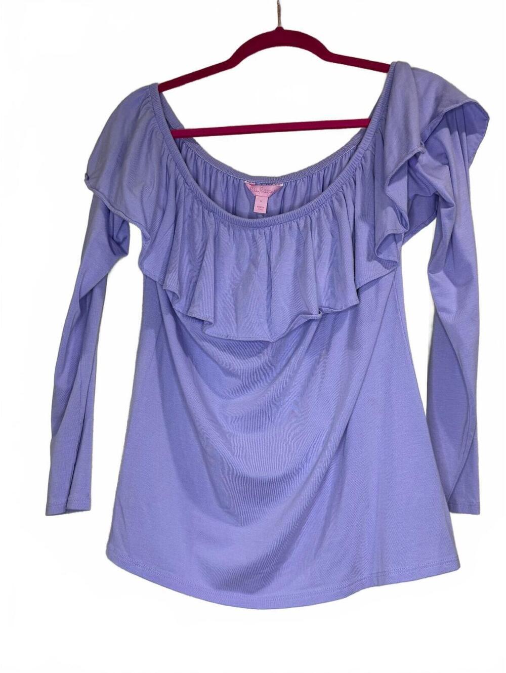 Lilly Pulitzer Lilac Off-Shoulder Ruffle Long Sleeve Top Size L